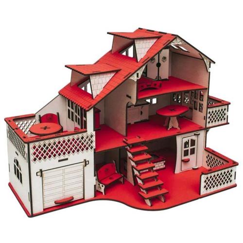 Домик кукольный №1 с гаражом Рубиновый Myland toys