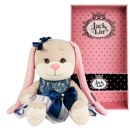 Мягкая игрушка Зайка в сине-белом платье с бантом 25 см Jack & Lin JL-022004-25 фото 2