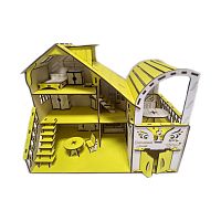 Домик кукольный №4 с большим гаражом Желтый Myland toys